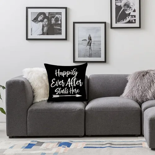 Miniatura 2 de Happily Ever After Starts Here - Fundas de almohada de 16 x 16 pulgadas, funda de cojín de lino y algodón para sofá, sala de estar, decoración
