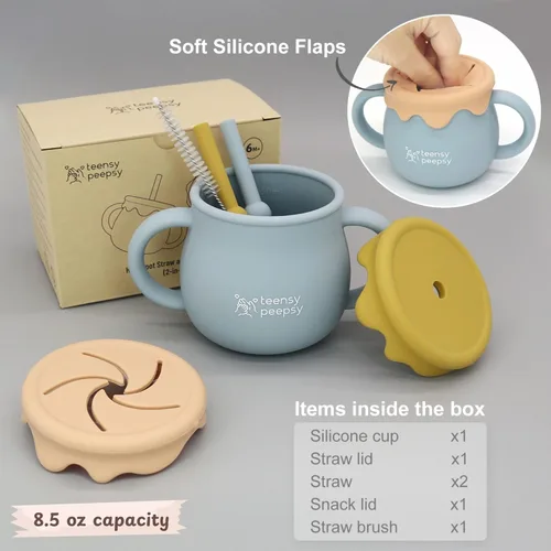 Miniatura 3 de Tarro de Miel Pot 3 en 1 Taza de Entrenamiento de Silicona de 8.5oz, Taza para Sorber para Bebé con Popote y Tapa para Snacks para 6 meses+ Taza