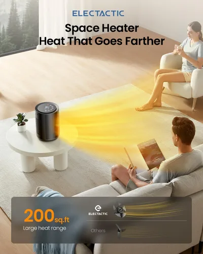 Miniatura 6 de Electactic Calentador de espacio para uso en interiores, calentador eléctrico portátil con control remoto, termostato, bloqueo para niños, pantalla
