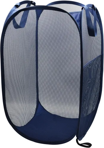 HONOMA Cesta de Malla Resistente para Ropa Sucia Tipo Canasta Bolsa, Cesta Desplegable con Bolsillo Lateral para Cuarto de Lavado, Baño, Habitación