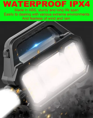 Miniatura 3 de SUYOOULIN Linterna LED solar recargable, proyector de mano súper brillante de 6000 lúmenes, linterna de lámpara LED multifuncional, 6 modos de luz