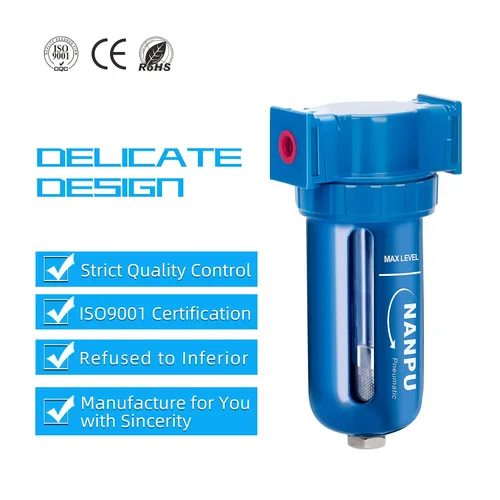 Miniatura 5 de NANPU Secador desecante de aleación de zinc, filtro de aire comprimido en línea, separador de agua y humedad, cuenco de polietileno (1/4" NPT)