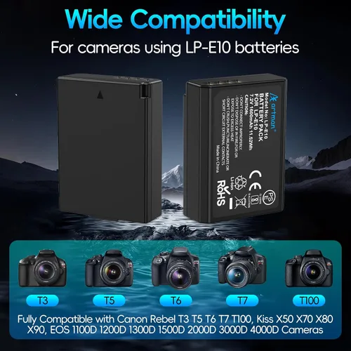 Miniatura 2 de Artman LP-E10 - Paquete de 2 baterías de 1600 mAh y cargador USB-C dual LCD actualizado para Canon LP E10, EOS Rebel T3 T5 T6 T7 T100, Kiss X50 X70