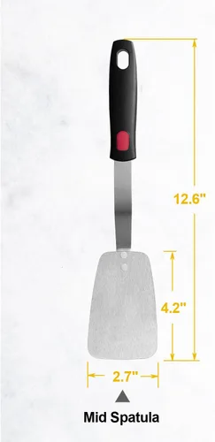 Miniatura 8 de Espátula flexible de acero inoxidable, espátula de metal fino para sartén de hierro fundido, hoja fina y mango de silicona resistente al calor
