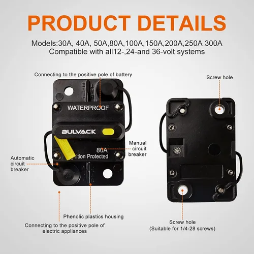 Miniatura 5 de Disyuntor de 30 amperios con reinicio manual para motores marinos de arrastre de automóvil, barco, ATV, protección de potencia manual para fusibles