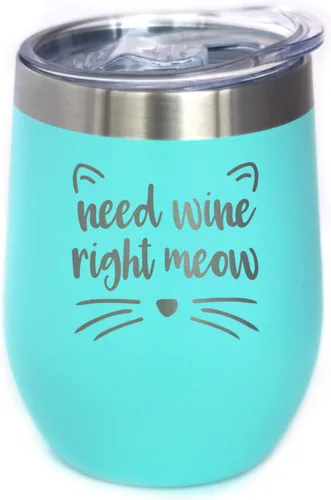 Miniatura 11 de Need Wine Right Meow - Vaso de vino de gato con tapa deslizante, vaso aislado de acero inoxidable sin tallo, regalos divertidos y bonitos
