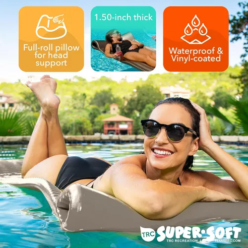 Miniatura 6 de TRC Recreation Serenity 1.5” Thick Vinyl Coated Foam Swimming Pool Float Mat Adult Lounger with Built-in Roll Pillow bronce