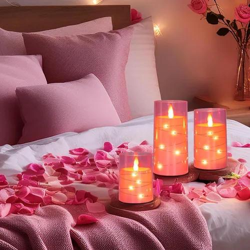 Miniatura 4 de Aignis Velas Parpadeantes sin Llama Operadas con Batería Velas LED con Control Remoto y Temporizador para Decoración de Rosa (Cherry Blossom Pink)