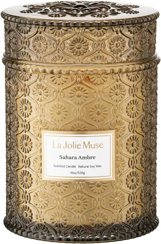 Miniatura 7 de LA JOLIE MUSE Vela Sahara Amber – Bergamota, clavo y ámbar Vela de cera de soja grande de 12 onzas con 2 mechas 60 horas de combustión limpia