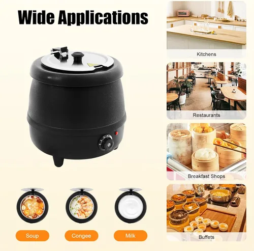 Miniatura 8 de Calentador de sopa eléctrico comercial de 110 V 400 W con tapa y olla desmontable de acero inoxidable para restaurante y familia grande