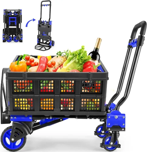 Miniatura 12 de Carretilla de mano plegable de 330 libras para trabajo pesado, combinación de cuatro ruedas y dos ruedas, carrito convertible con mango retráctil