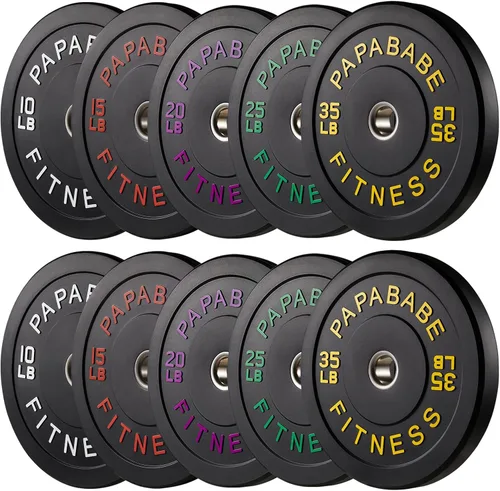 Miniatura 37 de Papababe Placas de peso, juego de placas de pesas de 2 pulgadas, placas de peso de goma protectoras para el suelo, placas de parachoques de 10 a 600