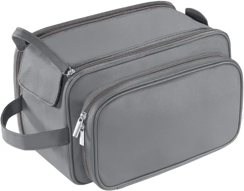 Miniatura 9 de Neceser grande para hombres, organizador de artículos de tocador de viaje de cuero PU, kit Dopp, bolsa de afeitar resistente al agua para artículos