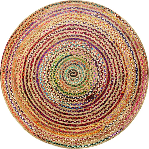 COTTON CRAFT Alfombra de Trapo Chindi Trenzada de Yute y Algodón - Boho Granja Rústica - Tejida a Mano Reversible de Yute Natural y Algodón