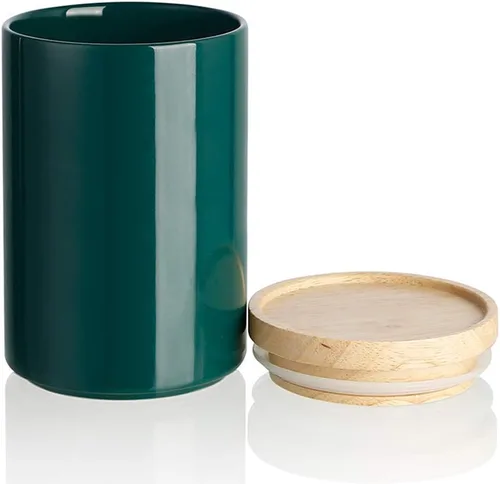 Miniatura 63 de Sweejar Kitchen Canisters - Tarro de cerámica para almacenamiento de alimentos, recipientes apilables con sello hermético y tapa de madera