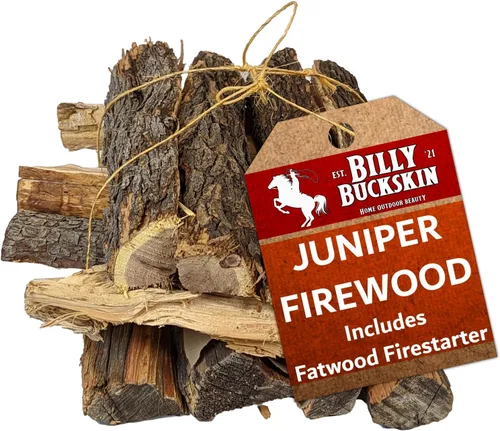 Miniatura 13 de Billy Buckskin 1 Click Fire - Paquete de leña de 19 libras – Enebro, piñón y mezquite y palitos de astillas resinosas - Troncos de leña partida