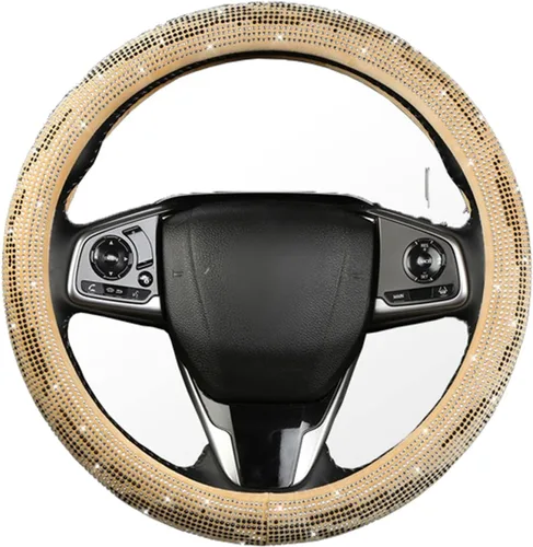 Miniatura 3 de Bling Bling - Funda para volante con diamantes de imitación brillantes para niñas, ajuste universal de 14.5 pulgadas, C-beige