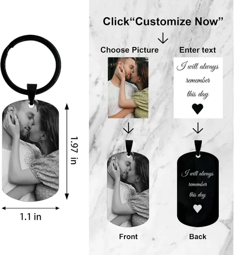 Miniatura 4 de BotheYi Llaveros personalizados con fotos personalizadas, llaveros con texto grabado, nombre de perro para novio, hombres, regalos conmemorativos