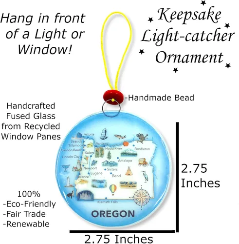 Miniatura 2 de Oregon State Map Adorno para árbol de Navidad - Atrapasador de luz de cristal artístico