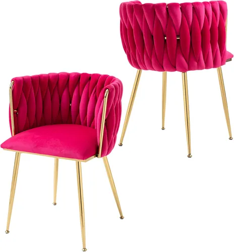 Miniatura 14 de Nrizc Juego de 2 sillas de comedor de terciopelo, sillas de comedor tapizadas tejidas con patas de metal dorado, sillas decorativas modernas