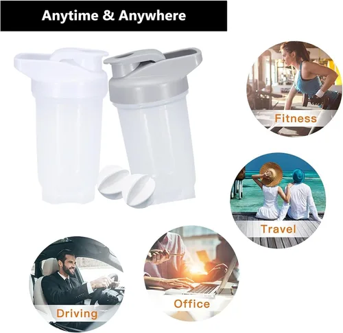 Miniatura 5 de Botella Coctelera para Batidos de Proteínas y Taza para Proteínas con Shaker de 10 onzas/300ML con Bolitas Mezcladoras, Juego de Botellas Shaker