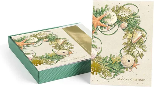 Miniatura 13 de Masterpiece - Tarjetas navideñas de palmeras festivas / 16 tarjetas navideñas de deseos más cálidos de invierno en caja con detalles plateados