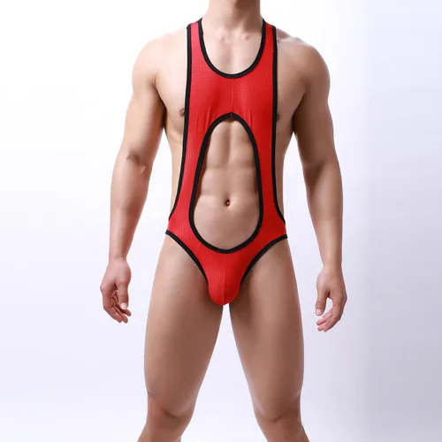Miniatura 8 de niceone Ropa interior de leotardo travieso con tirantes para hombre, sin espalda, overol de lucha libre, overol gay