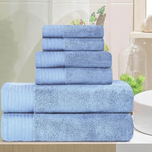 Miniatura 59 de Superior Juego de 6 toallas de 100% algodón egipcio de 500 GSM, 6 piezas, 2 caras, 2 manos, 2 toallas, ideal para baño, cocina o playa, de secado