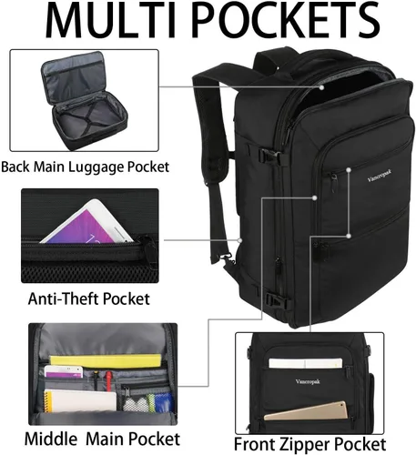 Miniatura 5 de Vancropak Mochila de mano de 13.2 gal, expandible, extragrande, aprobada para viajar en avión, resiste el agua, maleta, ligera, fin de semana