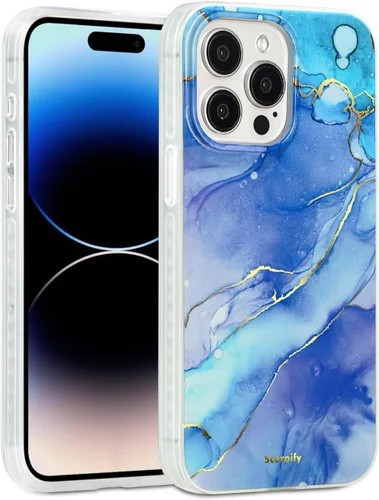Miniatura 41 de SCORPIFY Funda para iPhone 14 [compatible con MagSafe] con diseño de mármol azul fantasía, bonita funda magnética para teléfono para mujeres, niñas