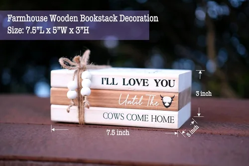 Miniatura 2 de LIVDUCOT Highland Cow Wood Book Stacks Decor – Letrero decorativo rústico de granja para el hogar, mesa de café, manto, chimenea, estantes – I'll