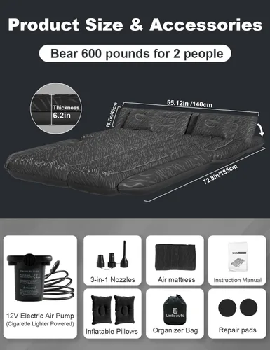 Miniatura 6 de Umbrauto Colchón de aire del asiento trasero del coche: cama inflable inalámbrica del coche SUV camping para camión Van con bomba de aire