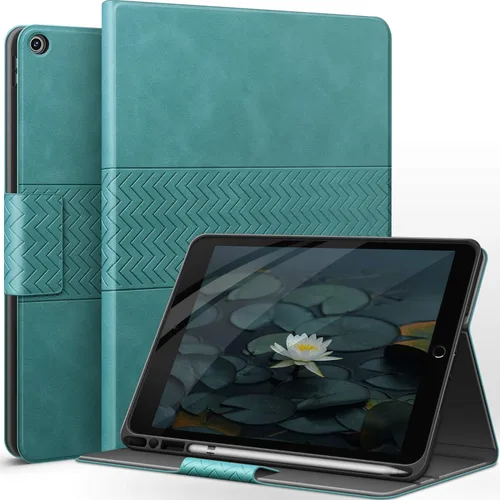 Miniatura 11 de auaua Funda para iPad de 9ª/8ª/7ª generación de 10.2 pulgadas (versión 2021/2020/2019), con soporte para lápices, piel vegana, funda inteligente