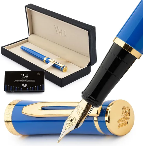 Miniatura 20 de Conjunto de pluma estilográfica Wordsworth & Black, plumín extra fino dorado de 18 quilates, incluye 24 cartuchos de tinta, convertidor de repuesto