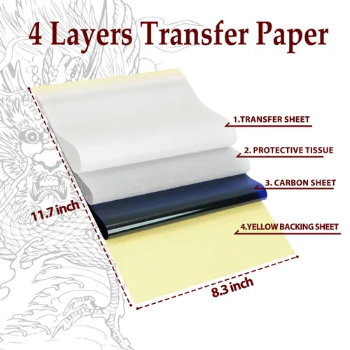 Miniatura 5 de Magic Creator - 20 piezas de papel de transferencia de tatuajes, plantillas de tatuaje de 4 capas, papel térmico Ultra HD, papel de transferencia