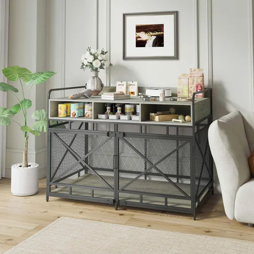 Miniatura 7 de Fulhope Muebles de Jaula para Perros, Mesa Auxiliar de Jaula para Perros de Madera Resistente de 48", Muebles de Perrera XL para Razas Grandes