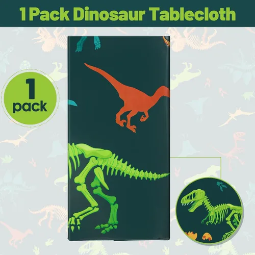 Miniatura 3 de Tudomro 1 mantel de plástico de dinosaurio para fiesta, decoración de mesa de cumpleaños de dinosaurio, funda de mesa desechable para suministros