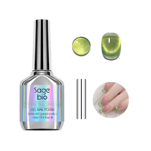 Miniatura 22 de Esmalte de uñas de gel de ojo de gato con barra magnética, 15ml de esmalte de uñas holográfico con purpurina, efecto magnético para manicura DIY