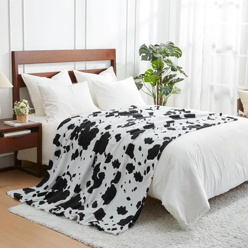 Miniatura 16 de Cozy Bliss Manta mullida con estampado de vaca para sofá, manta gruesa, suave y cálida de forro polar que no desprende para decoración occidental