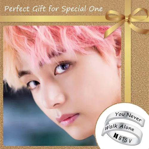 Miniatura 4 de ARETIS - Anillo Kpop Bangtan para niños, con texto en inglés "You Never Walk Alone Love Yourself J-Hope, Jin Jin, Jin, JK RM SUGA V, Bangtan, Boys