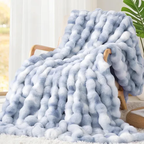 Miniatura 10 de Touchat - Manta de lujo de 1000GSM de pelo sintético de conejo, cobija súper pesada y cálida y acogedora para sofá, cama, sillón, esponjosa, Blanco