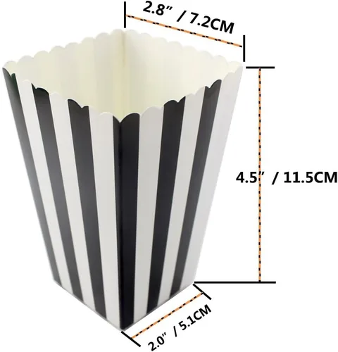 Miniatura 4 de Mini cajas de papel para palomitas de maíz a rayas blancas y negras, cajas de golosinas, caja de regalo de cumpleaños, cajas de aperitivos, cajas