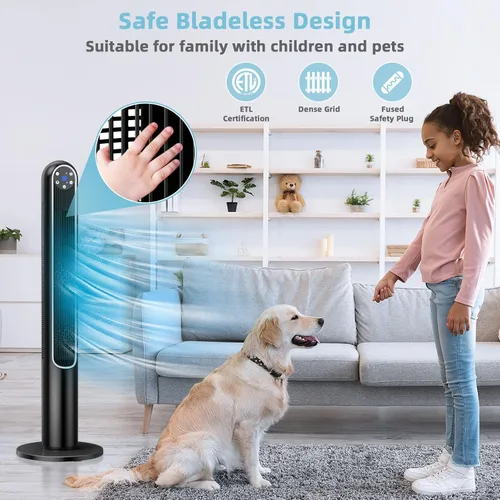 Miniatura 6 de Tangkula Ventilador de torre de 42 pulgadas con control remoto, ventilador de pie oscilante de 80˚ con pantalla LED, temporizador de 12 horas y 3