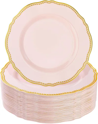 Miniatura 20 de Hioasis 100 piezas Platos de plástico blancos - Platos de cena desechables blancos de 10.25 pulgadas, Platos de cena de plástico, elegantes