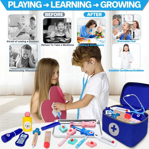 Miniatura 3 de COSILY Kit médico para niños, kit de médico para niños pequeños de 3 a 5 años, juego de simulación para niños pequeños con bolsa médica