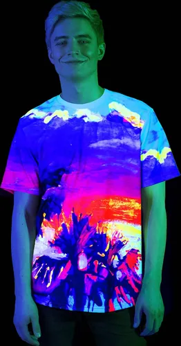 Miniatura 2 de aofmoka - Camiseta ultravioleta hecha a mano, reactiva a luz negra, con impresión decorativa