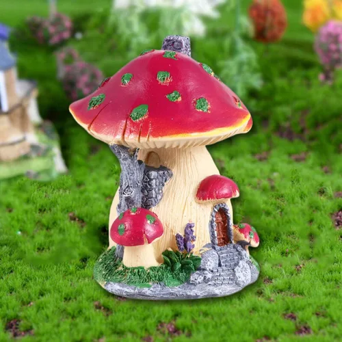Miniatura 3 de Happyyami Decoración de plantas de casa de hongos en miniatura, figuras de hadas, estatua de hongos, adorno de estatua de hongo, adorno de bricolaje