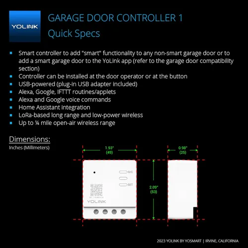 Miniatura 3 de YoLink Controlador de Puerta de Garaje - Control Remoto para Abridor de Puerta de Garaje Existente, Controlador de Operador de Puerta de Garaje