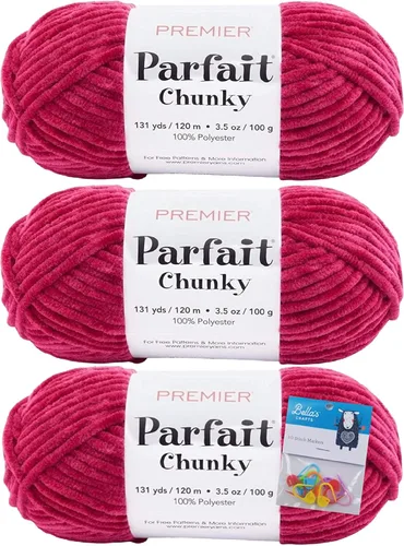 Miniatura 35 de Premier Yarns Parfait - Hilo de felpilla grueso, 3.5 onzas, peso súper voluminoso, paquete de 3 unidades con soportes para punto de Bella (chocolate)