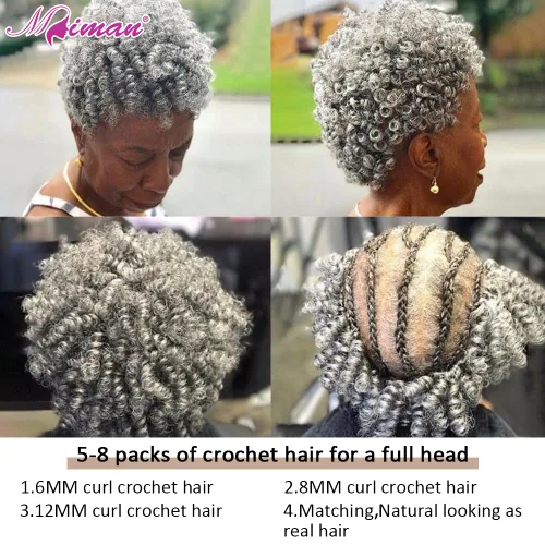 Miniatura 7 de MIMAN - 3 paquetes de trenzas de cabello rizado corto a crochet de 10 pulgadas, extensiones de trenzado sintético de 6 mm para peinado de mohawk